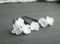 wedding photo - White bridal hair pins with small flowers / Floral wedding hair piece / Flower headpiece for bride / Floral bobby pins