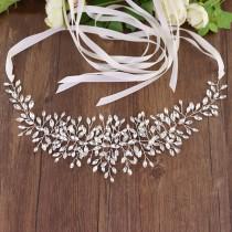 wedding photo - Minimalist bridal belt, silver bridal vine belt, floral belt, rhinestone wedding belt, bridal belt, silver bridal belt