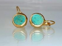 wedding photo - Turquoise earrings, Unique Gift, Gift For Women, simple everyday, ocean jewelry,framed stone, Gold post fashion earrings.