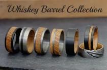 wedding photo - Whiskey Barrel Ring Collection, Mens Wedding Band Wood Inlay Ring - Tungsten Wood Wedding Band, Mens Ring, Unique Whiskey Ring Wood Ring Men