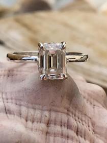 wedding photo - Emerald Cut Moissanite Engagement Ring, Emerald Cut Engagement Ring, Emerald Cut Solitaire, 2.00ct Emerald Cut, Solitaire Engagement Ring