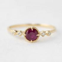 wedding photo - Ruby engagement ring, 14k gold, July birthstone jewelry, Round Ruby Engagement Ring, Vintage inspired Ruby Ring, unique ruby sapphire ring