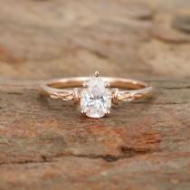 wedding photo - Unique Moissanite engagement ring Rose gold Pear shaped solitaire engagement ring women vintage Moon Leaf wedding Bridal anniversary gift