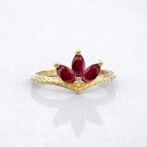wedding photo - 3 stone ruby ring 6x3 mm red ruby marquise with Twist Rope Ring 1.5mm band 14k yellow gold July Birthstone