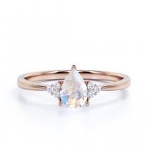 wedding photo - Natural 1.15 CT 7 Stone Rainbow Moonstone Diamond Ring, Boho Moonstone Ring 10k Rose Gold, Tapered Band Rings, Promise Ring, Gift for Her