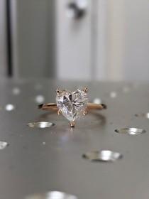 wedding photo - 14K Solid Gold Engagement Ring /2.5CT Heart Moissanite Diamond Wedding Ring/Moissanite Engagement Ring/Stack Ring/Promise ring/Rose gold