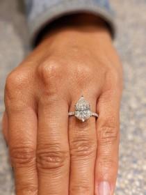 wedding photo - 14K Solid Gold Engagement Ring / 3CT Pear Moissanite Diamond Wedding Ring/Moissanite Engagement Ring/Stack Ring/Promise ring/Rose gold