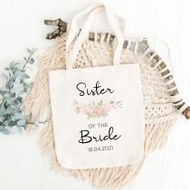 wedding photo - Personalized Sister Of The Bride Tote Bag, Wedding Party Canvas Tote Bag, Wedding Day Gift For Sister Tote Bag Gift