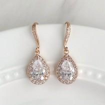 wedding photo - Rose gold wedding earrings - teardrop bridal earrings - wedding jewelry - bridesmaid earrings - Auden earrings