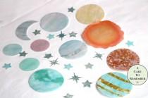 wedding photo - Precut edible planets, sun, and stars for First Trip Around The Sun or Two the Moon cake topper. Wafer paper outer space birthday decoration