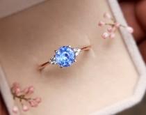 wedding photo - Light Blue Sapphire Ring , Ceylon Sapphire Ring , Round Sapphire Ring , Ocean Blue Sapphire Ring