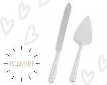 wedding photo - Engraved Wedding Cake Knife and Server - Silver Plated Cake Serving Set With Raised Loop Heart - Personalized - Custom - Heart - Hearts