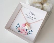 wedding photo - Flower girl proposal gift, personalized necklace, flower girl rose gold jewelry, pink flower necklace, will you be our flower girl, gift box