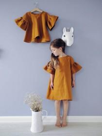 wedding photo - Linen Dress with short sleeves for girl 