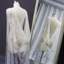 wedding photo - Mystical Wedding Cape / Medieval Lace Cloak / Lace Bridal Cape / Unicorn Cloak / Floor Length Cloak / Winter Wedding / Gold Star Lace Bolero