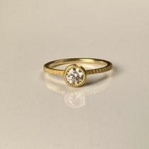 wedding photo - 14 Karat Yellow Gold Engagement Ring, Engagement Ring with Light Brown Diamond, Thea Ring, Handmade in Los Angeles