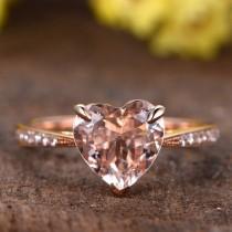 wedding photo - 1.4ctw Pink Morganite engagement ring half eternity diamond wedding band 7mm heart shape morganite  rings for women promise ring Jewlery