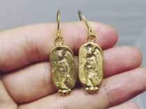 wedding photo - Ancient Greek Angel Earrings Roman Coin Silver  925K Sterling Silver  Gold Over Dangle Earrings Roman Coin Earrings