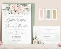 wedding photo - Pink Wedding Invitation, floral wedding invite, Invite with rsvp, Editable invitation template, blush pink invitation, editable, LILIAN