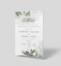 wedding photo - 8. Islamic wedding INVITATION Green Foliage, PERSONALISED, affordable, Elegant Muslim Design