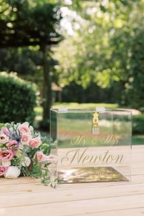 wedding photo - Mirror Bottom Acrylic Card Box with Lock and Key I Personalized Wedding Card Box with Lock 