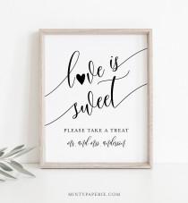wedding photo - Love Is Sweet Sign, Minimalist Wedding Favors Sign Template, Take A Treat, Printable Favors Card, Instant Download, Templett, 8x10 #008-15S