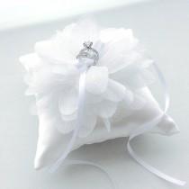wedding photo - Elegant White Flower Wedding Ring Pillow, Ring Bearer Pillow, Ring Cushion, Wedding Gift