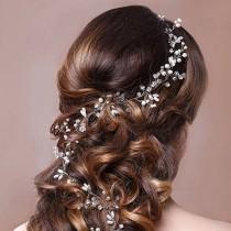 wedding photo - 50cm Silver pearl and crystal hair vine for bridal hair style hair accessories hair comb pin tiara vine crown head band flower facinator