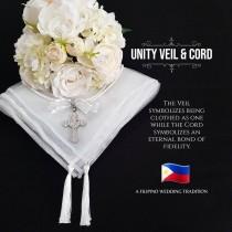 wedding photo - Filipino Unity Veil and Cord Set, Secondary Sponsor Wedding Philippines Pinoy Tradition Belo at Cord White Lace orTulle with Bejeweled Cross