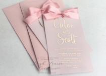 wedding photo - VELLUM & FOIL wedding invitation set. Classic invitation and rsvp card design, ribboned with a bow and matching cards