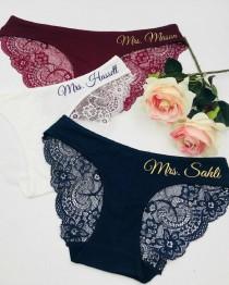 wedding photo - Custom Gifts for her   Bride Panties - Lace Wedding Underwear  Bridal Shower Gift  Bachelorette Gift  Personalized with Name  Honeymoon Gift