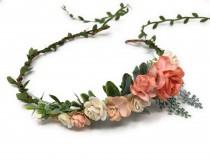 wedding photo - Floral crown wedding, peach flower crown for girls, flower girl crown, flower headpiece, flower hair wreath, hair crown, spring flower crown