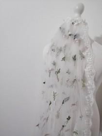 wedding photo - Flower veil, Floral veil ,secret garden veil, boho veil,  wild flower veil, embroidered veil, flower and fawna, romantic veil,bridal veil