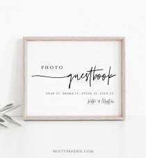 wedding photo - Photo Guestbook Sign, Modern Wedding Guest Book, 100% Editable Template, Minimalist Sign, Instant Download, Templett, DIY 8x10 #0009-30S