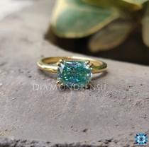 wedding photo - Amazing East to West Radiant Ring, Double Claw Prong Ring, 1.62 CT Green Radiant Moissanite Ring, Solitaire Engagement Ring, Wedding Ring