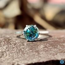 wedding photo - Classic 2.09CT Portuguese Cut Cyan Blue Moissanite Engagement Ring, Solitaire Ring, Cathedral Wedding Ring, Anniversary Gift For Her, Bridal