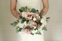 wedding photo - Artificial blush pink wedding bouquet  Dusty pink rustic style bridal bouquet  Ivory bridesmaid flower bouquet  Faux flower bouquet