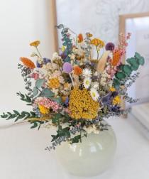 wedding photo - Dried Eucalyptus & Wildflower Bridal Bouquet / Billy Balls Bouquet / Boho Bride Spring Flowers