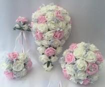 wedding photo - Artificial wedding bouquets flowers sets ivory pink