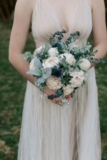 wedding photo - Wooden Flower Bouquet Dusty Blue, Boho Wedding Flower Bouquet, Eucalyptus Wedding Flowers, Sola Wood Flowers, Brides Wedding Bouquet