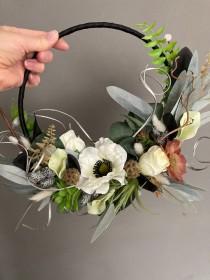 wedding photo - Boho hoop, succulents,ferns, willow,silver, black, mystical brides flowers, gothic garland,anemone accessories,