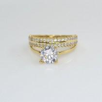 wedding photo - Solid gold 14K double band solitaire ring