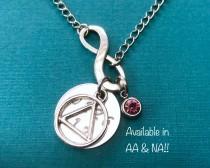 wedding photo - NA or AA Recovery Jewelry / Alcoholics Anonymous or Narcotics Anonymous Custom Sobriety Date Necklace with Infinity / AA Sobriety Necklace