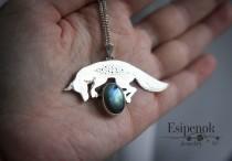 wedding photo - Forest fox nickel silver pendant Wild animal jewelry Beauty gift wife daughter Something blue Labradorite gemstone necklace Nature inspire