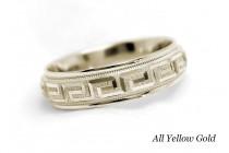 wedding photo - 6 mm 10k 14k 18k Gold Wedding Ring, Greek key Gold Wedding band, Two tone  or One Tone Star dust Greek Pattern Ring
