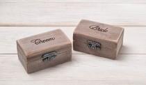 wedding photo - Bride and Groom Ring Boxes Set of 2, Wooden His Hers Wedding Ring Bearer Box, Rustic Engagement Ring Holder, Ring Pillow Alternative