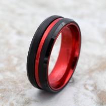 wedding photo - Tungsten Wedding Band, Black Tungsten Band, Red Tungsten Ring, Tungsten, Tungsten Band, Personalized Engraving, Black Tungsten Ring