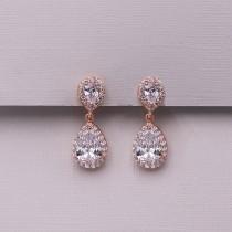 wedding photo - Rose Gold Clip on Earrings, pear cubic zirconia earrings, clip on wedding earrings, Kensley Rose Gold Clip Earrings