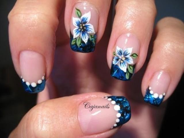 Wedding Nail Designs - Nail Art: Blue Foil French With Flower #2129856 ...