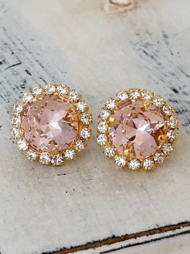 Blush Pink Crystal Stud Earrings, Blush Stud Earrings, Bridal Earrings ...